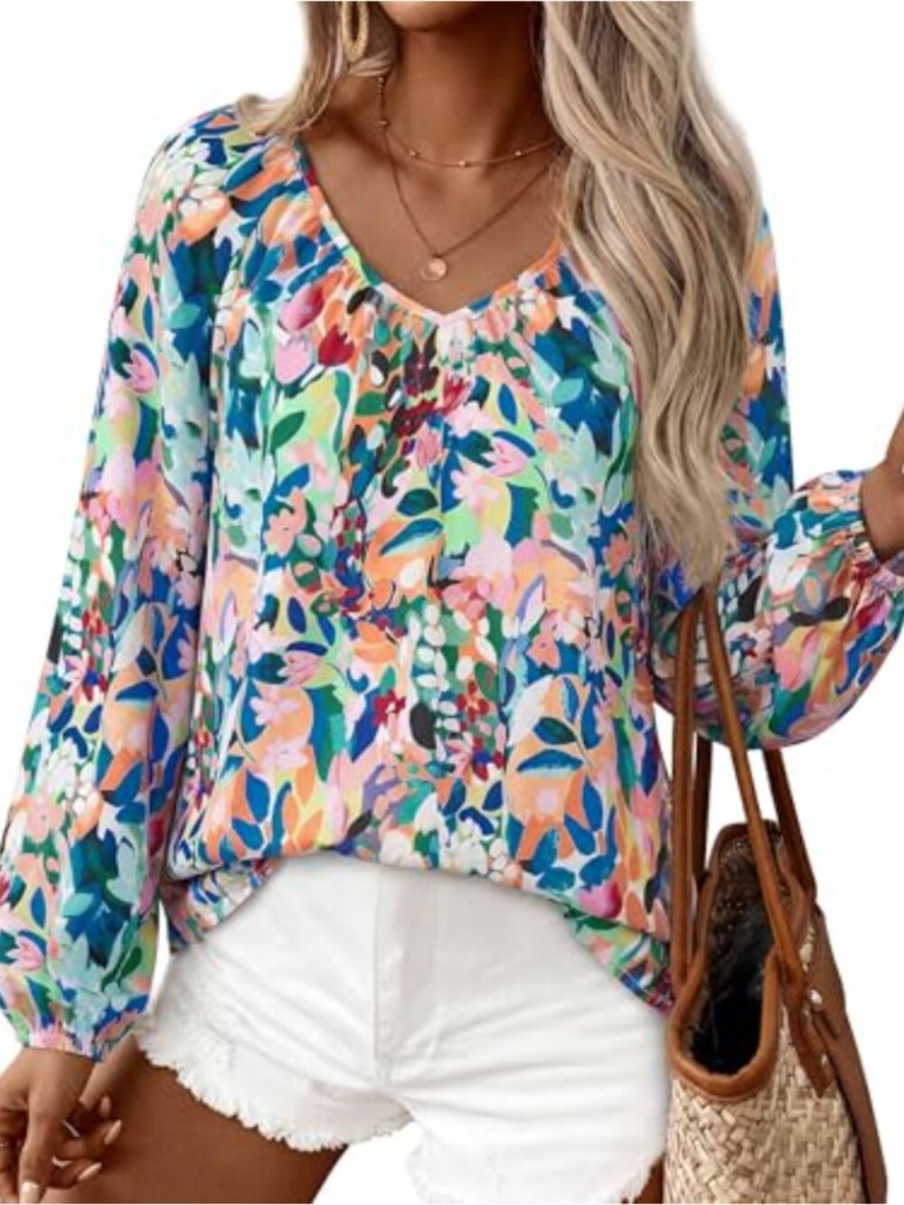 Women's Satin Silk Blouse V Neck Long Sleeve Boho Work Top